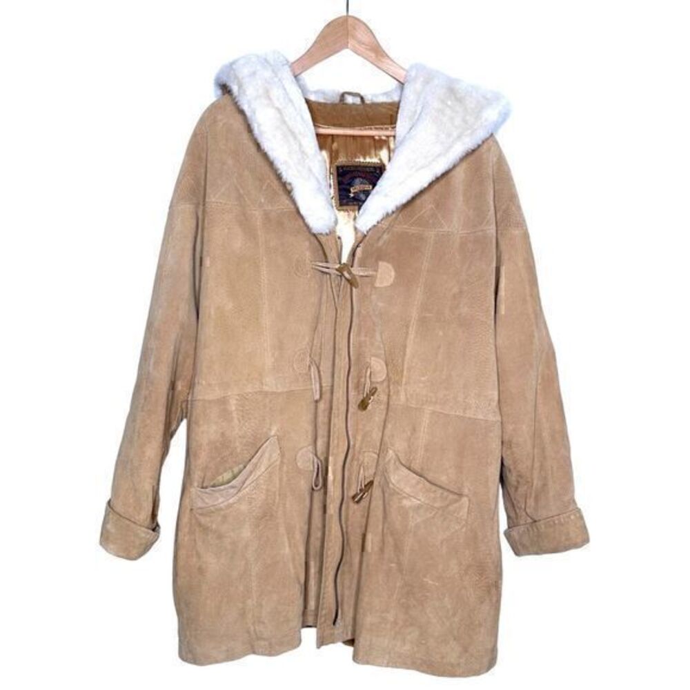 Adventure Bound Wilsons Light Brown Long Suede Hooded Faux Fur Jacket Size XL